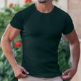 thumbnail image 1 of Tops for Men under $5 Short Sleeved Round Neck Casual Solid Color T-shirt Army Green M, 1 of 3