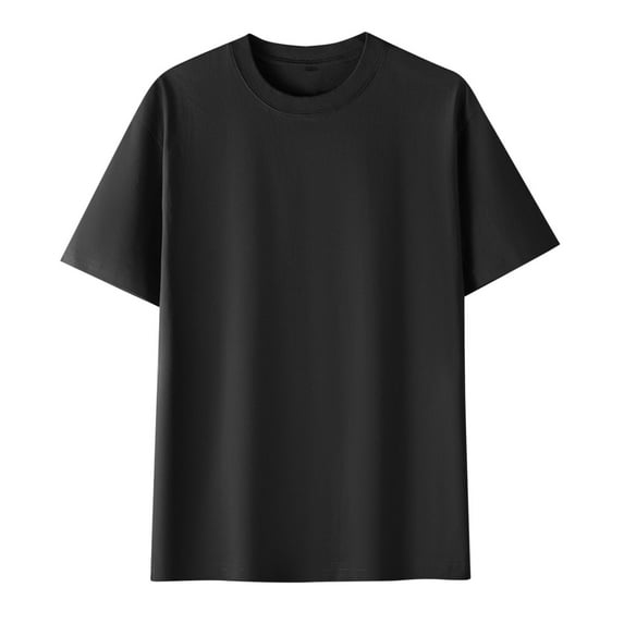Tops for Men under $5 Short Sleeved Round Neck Solid Color Casual Loose Temperament Top Black XL