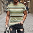 thumbnail image 1 of Tops for Men under $5 Short Sleeved Stripe Printed Round Neck Top Blouses *Green M, 1 of 5