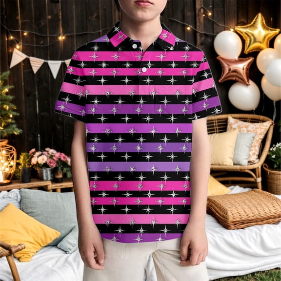 Tops for Toddler Boys Striped And Polka Print Short Sleeve With Chest Pocket Casual Playwear Youth Loose fit T Shirts