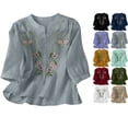 thumbnail image 1 of Tops for Women 100% Cotton Embroidered 3/4 Sleeve Boho Lightweight Tunic with Button Front, 1 of 6