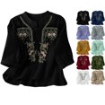 thumbnail image 1 of Tops for Women 100% Cotton Embroidered 3/4 Sleeve Boho Lightweight Tunic with Button Front, 1 of 6