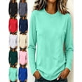 thumbnail image 1 of Womens Tops 100% Cotton Fashionable Solid Color Long Sleeve Round-Neck Blouses, 1 of 7