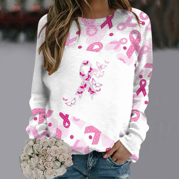 Tops for Women 2023 Fashion Casual Long Sleeve Round Neck Graphic Tees Printed Ladies Sweatshirt Tops Blouse(Available In Plus Size) on Clearance