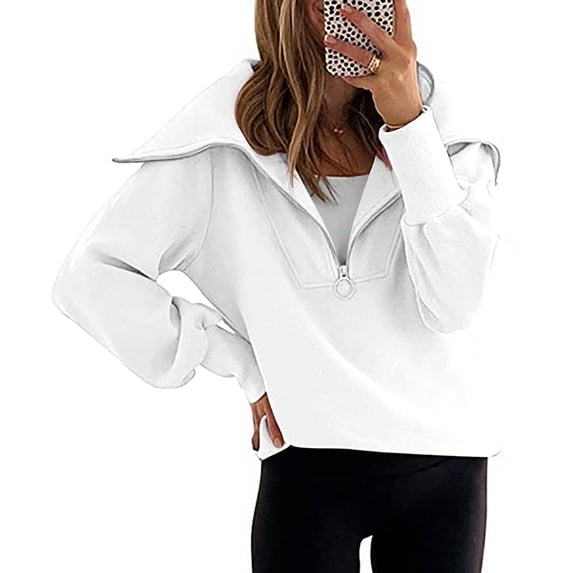 Tops for Women 2023 Fashion Solid Turndown Collar Long Sleeve Pullover Shirt Tops Sweatshirts(Available In Plus Size) Up to 65% off