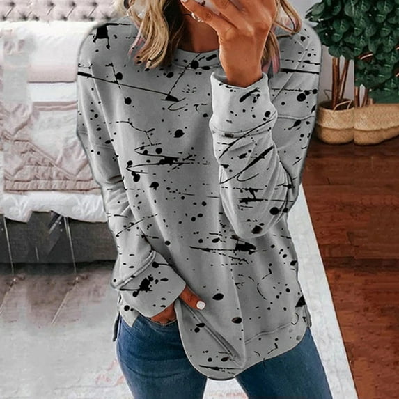 Tbopshirt Tops for Women,Fashion Women Print Long Sleeve Comfortable Breathable Round-Neck Shirt Tops Shirt