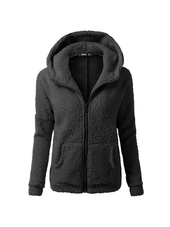 Tops for Women,Women Hooded Sweater Coat Winter Warm Wool Zipper Coat Cotton Coat Outwear BKXL Shirt