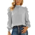 thumbnail image 1 of Tops for Women 2024 Long Sleeve Pleated High Neck Puff Long Sleeve Casual Loose Fit Shirts Blouses, 1 of 6