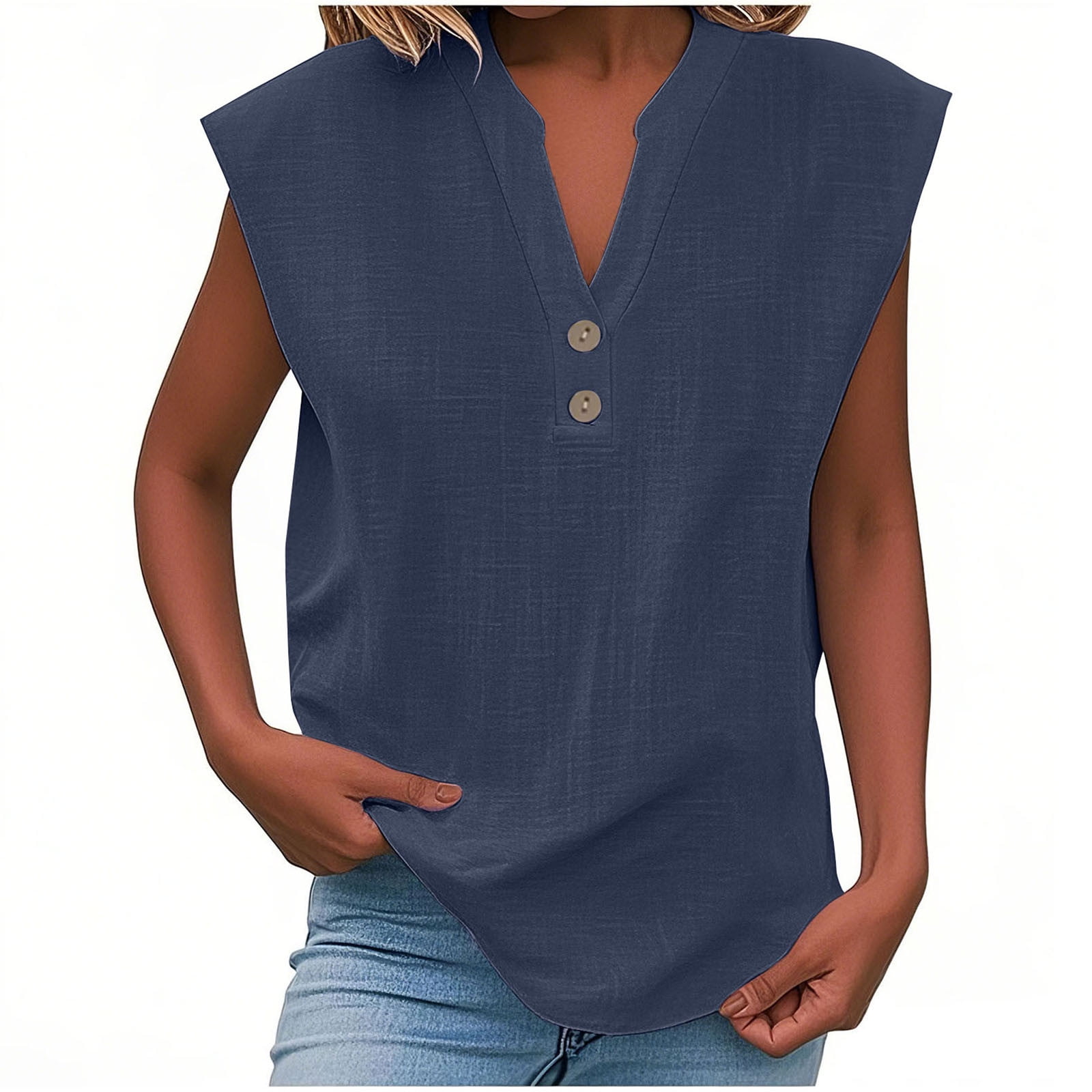 Tops for Women 2025 Trendy Cap Sleeve Cotton Linen Shirt Casual Button ...