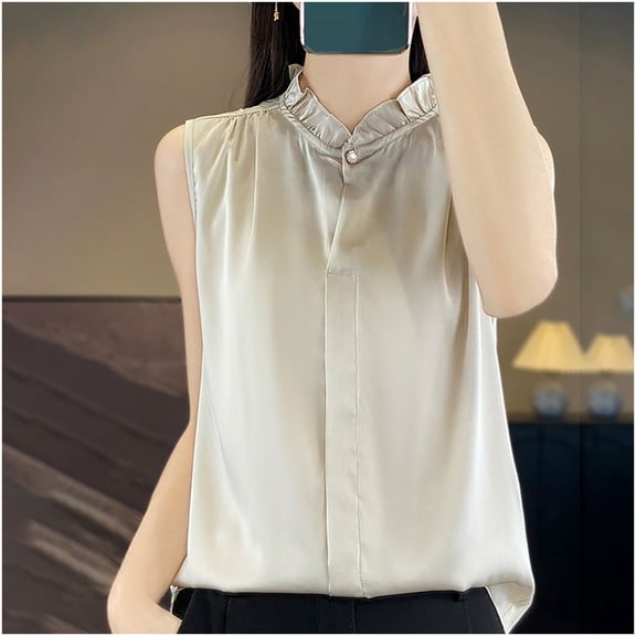 Tops for Women 2026 Fashion Solid Color High Neck T Shirts Leisure Loose Fit Sleeveless Standard Straps Summer Shirts