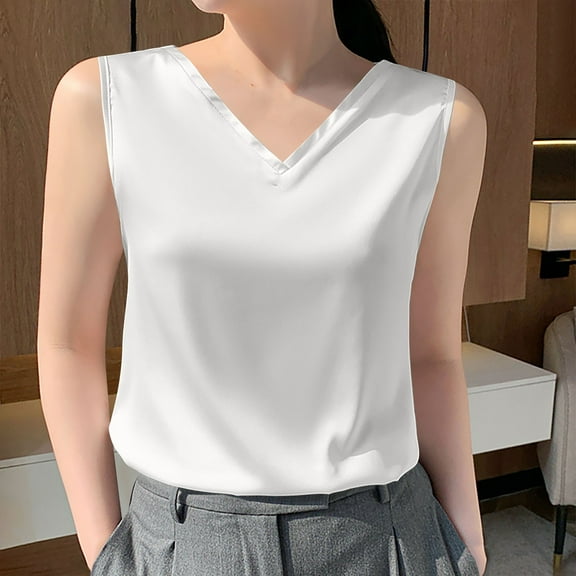 Tops for Women 2026 Summer Solid Color V-Neck Basic Tight T Shirts Leisure Loose Fit Sleeveless Standard Straps Blouses