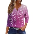 thumbnail image 1 of Tops for Women 3/4 Length Sleeve Tops Printed Button V Neck T Shirts Summer Blouses Women's Tee, 1 of 4