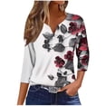 thumbnail image 1 of Tops for Women 3/4 Length Sleeve Tops Printed Button V Neck T Shirts Summer Blouses Women's Tee, 1 of 4