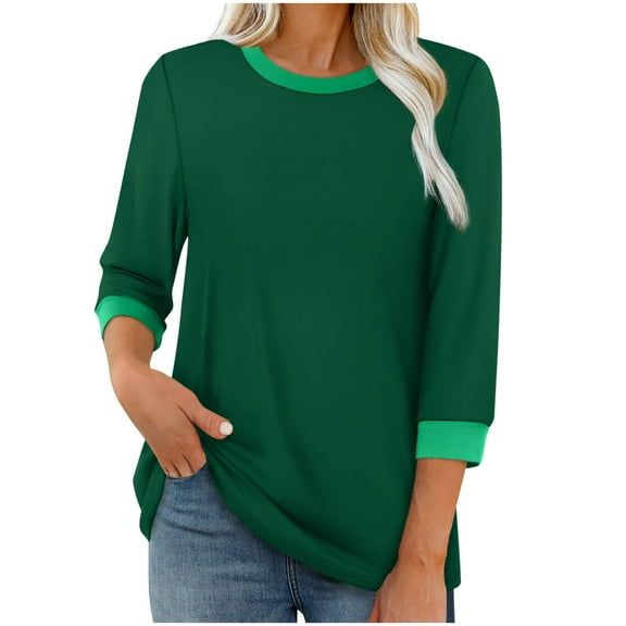 Tops for Women 3/4 Sleeve Casual Solid Color Blouse Fashion T Shirt Womens Round Neck Tunic Tops