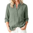 thumbnail image 1 of Tops for Women 3/4 Sleeve Collar Summer Casual Imitation Cotton Linen T-Shirt, 1 of 9