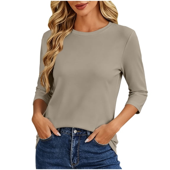 Tops for Women 3/4 Sleeve Crew Neck Casual Pullover Sweatshirt
