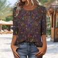 thumbnail image 1 of Tops for Women 3/4 Sleeve Printed Button T-shirt Casual Loose Top,Womens Tops Plus Size Brown XL, 1 of 5