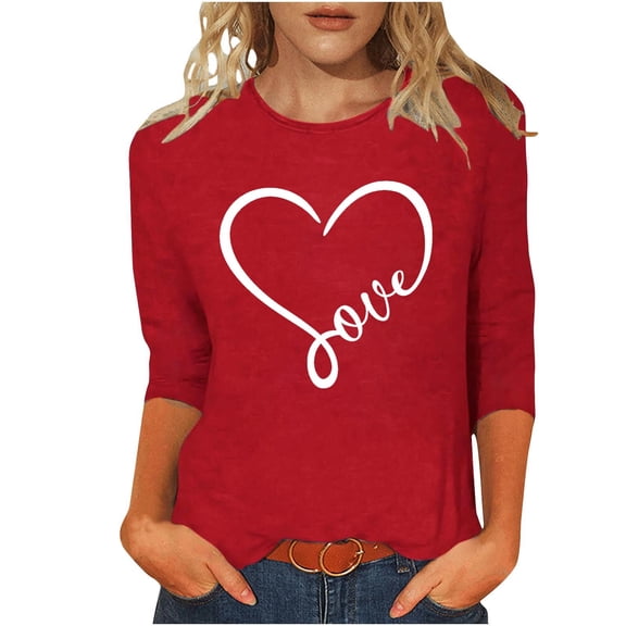 Tops for Women 3/4 Sleeve Printed Round Neck Three Quarter Sleeve 3/4 Sleeve T Shirt Pullover Top