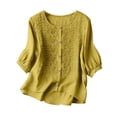 thumbnail image 1 of Tops for Women 3/4 Sleeve Round Neck Buttons Women Casual Loose Cardigan Shirt Blouse, 1 of 7