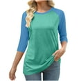 thumbnail image 1 of Tops for Women 3/4 Sleeve Round Neck Color Blocked T-shirt,Blouse for Women Plus Size 2-Mint Green XXXL, 1 of 4