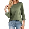 thumbnail image 1 of Tops for Women 3/4 Sleeve Round Neck Striped Patchwork Casual T-shirt,Plus Size Tops for Women, 1 of 5