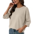thumbnail image 1 of Tops for Women 3/4 Sleeve Round Neck Women Casual Solid Color Knitted Sweater Top, 1 of 7