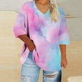 thumbnail image 1 of Tops for Women 3/4 Sleeve Tie-dye Printed V-neck T-shirt Large Size Loose Blouse Dark Blue S, 1 of 5