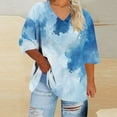 thumbnail image 1 of Tops for Women 3/4 Sleeve Tie-dye Printed V-neck T-shirt Large Size Loose Blouse Navy XL, 1 of 5