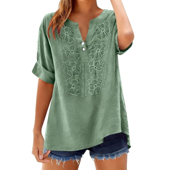Tops for Women 3/4 Sleeve V Neck Women Casual Loose Shirt Blouse