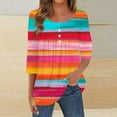 thumbnail image 1 of Tops for Women 3/4 Sleeved Round Neck Button Pleats Casual Printed T-shirt Hot Pink L, 1 of 5