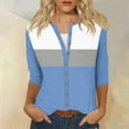 thumbnail image 1 of Tops for Women 3/4 Sleeves Buttons Loose T-shirt Patchwork Round Neck Coats Blouse Printed Tops Blue XL, 1 of 5