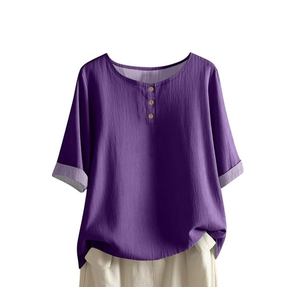 Tops for Women Button Down Casual Solid Color Shirts Short Sleeve Trendy Spring Fall Tees