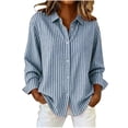 thumbnail image 1 of Tops for Women Button Down Striped Smocked Cuffed Long Sleeve Oversized Blouses Collared Work Tops, 1 of 4