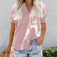 thumbnail image 1 of Tops for Women Button Down V Neck Cotton T-Shirt Fashion Casual Solid Sleeve Tops 2025 Summer Casual Blouse, 1 of 8