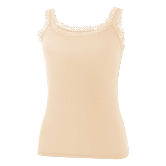 Tops for Women Camisole Sleeveless Bottoming Round Neck Summer Tank Beige M