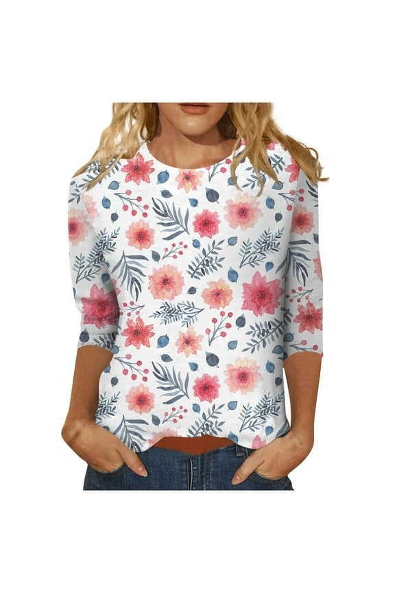 Tops for Women Casual Fall Pub Tunic Shirts for Women Three Quarter Sleeve Paisley