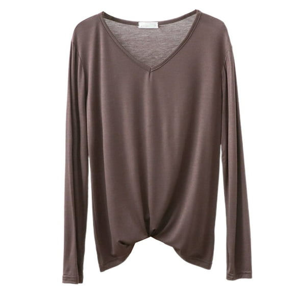 Tops for Women Casual Long Sleeve Solid Color V Neck Soft Shirt Blouses for Women