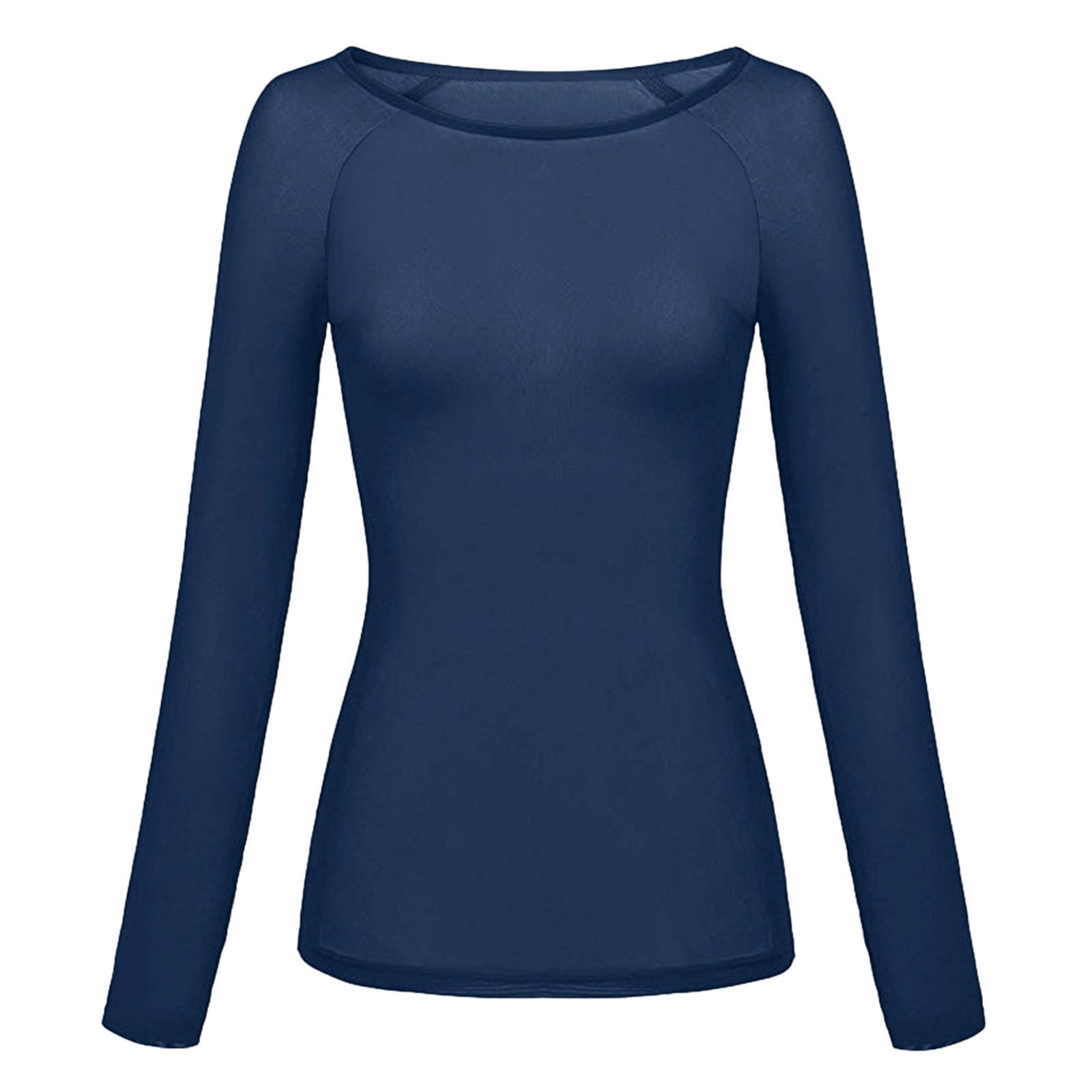Tops for Women Casual Solid Color See Through Long Sleeve Seamless Arm ...