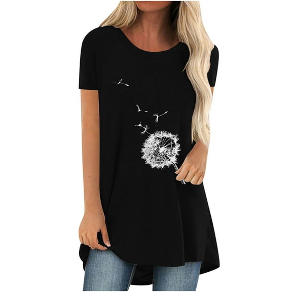 Tops for Women Casual Summer Short Sleeve Loose Solid Tunic Tees Blouses Dressy Casual Soft Comfy Basic T Shirts Tops