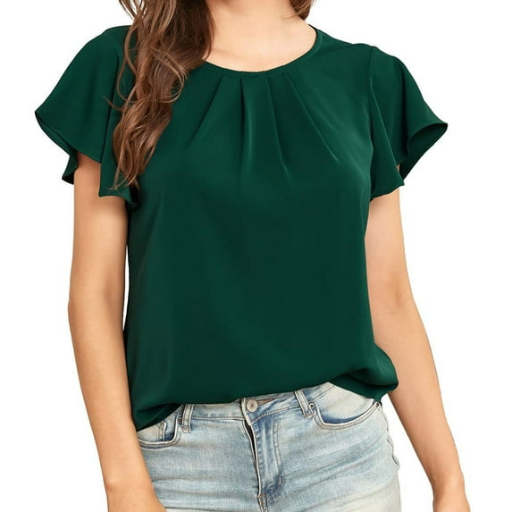 Tops for Women Casual T Shirt Solid Color Round Neck Short Sleeve Pullover Blouse Tops