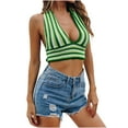 thumbnail image 1 of Tops for Women Casual Tank Tops Striped Deep V Neck Cropped Tie Knit Sleeveless Shirts Blouse Beach Vest Summer Clothes, 1 of 5
