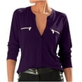 thumbnail image 1 of Tops for Women Casual V Neck Long Sleeve Shirts Outfits Clothes Stylish Fall Blouses with Zip up Pocket, 1 of 6