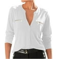 thumbnail image 1 of Tops for Women Casual V Neck Long Sleeve Shirts Outfits Clothes Stylish Fall Blouses with Zip up Pocket, 1 of 6