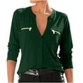 thumbnail image 1 of Tops for Women Casual V Neck Long Sleeve Shirts Outfits Clothes Stylish Fall Blouses with Zip up Pocket, 1 of 6