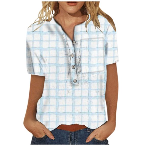 Tops for Women Casual Vintage Printed Short Sleeve Button Down Shirts Beach Blouse Tops Women's Summer Clothes