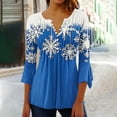 thumbnail image 1 of Tops for Women Christmas Long Sleeved Tunic Printed Casual V-neck Pullover Flowy Tunic Top Pleated Casual Blouses Loose Fit Dressy,Womens Tops Blue, 1 of 5