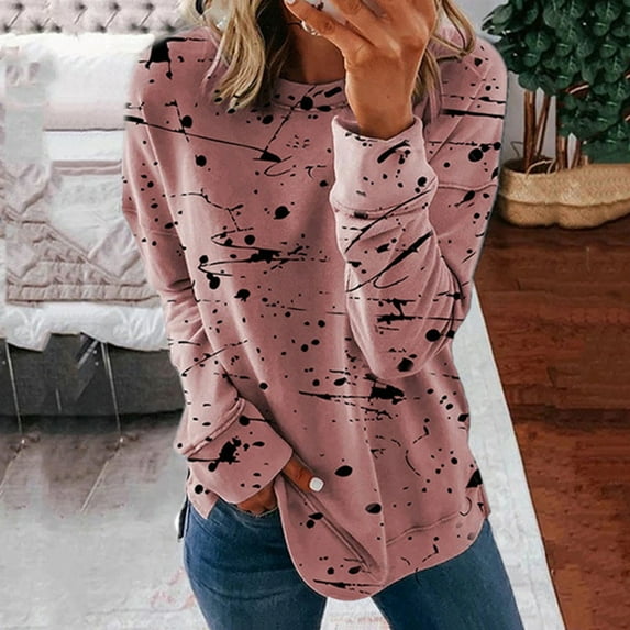 Tbopshirt Tops for Women,Fashion Women Print Long Sleeve Comfortable Breathable Round-Neck Shirt Tops Shirt
