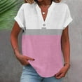 thumbnail image 1 of Tops for Women Clearance under $5.00 Cotton Linen Casual Color-Block Print Short Sleeve V-Neck T-Shirt Pink XXXXL, 1 of 5