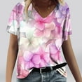 thumbnail image 1 of Tops for Women under $5.00 Print Short Sleeve V-Neck T-Shirt Pink L, 1 of 5