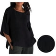 thumbnail image 1 of Tops for Women Clearance under $5 Cotton Linen Round Neck Shirt Solid Casual T-shirt Black XXL, 1 of 6